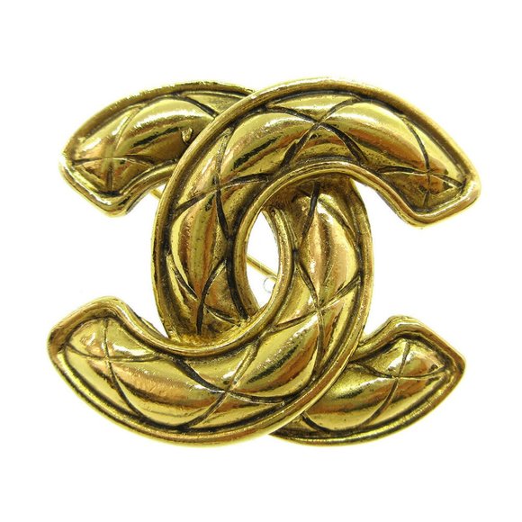 CHANEL Quilted CC Logos Charm Brooch Pin Corsage Gold-Tone 1153 81223 - Picture 1 of 5